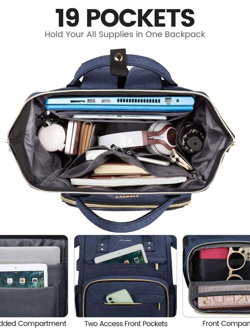 Lovevook Laptop School Work Travel Backpack Navy Like New